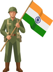 Fototapeta premium Indian Soldier Holding National Flag