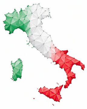 Low poly geometric map of italy with national flag colors design