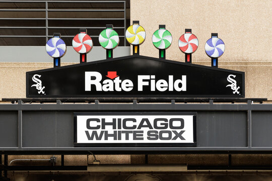 Chicago, IL, USA - August 14, 2026: The exterior of MLB's Chicago White Sox's Rate Field. The baseball stadium has had many name changes over the years but is best known for Comisky.