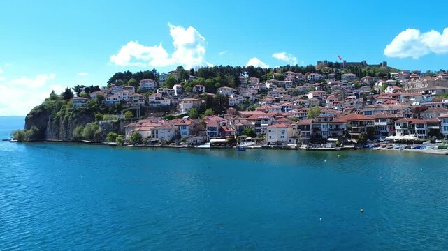Aerial View of Ohrid and Lake Ohrid, North Macedonia