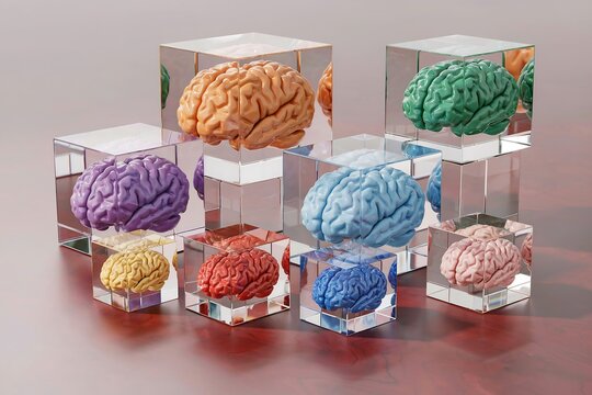 Colorful brains glass boxes pyramid concept high resolution picture