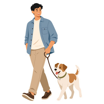 Man walking with dog on leash vector illustration