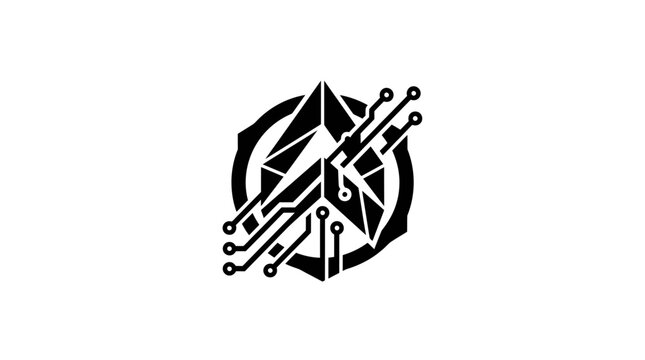 Abstract tech logo with mountain and circuit board traces