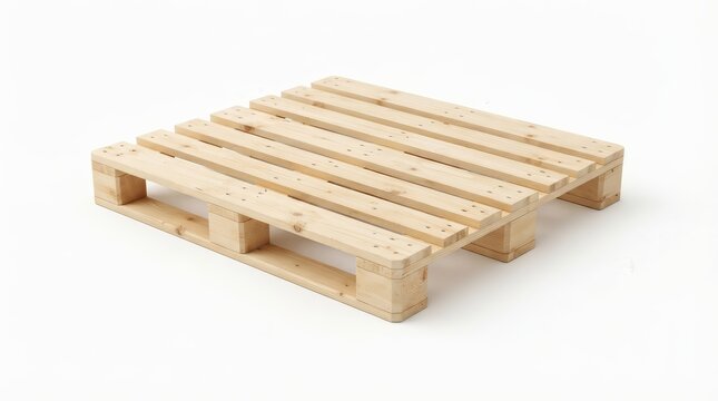 Standard size wooden pallet used for storing and transporting goods in warehouses.