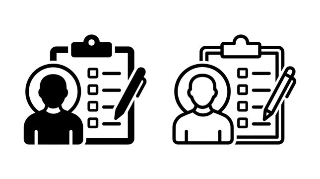 User profile and checklist clipboard icons with pen illustration, checklist