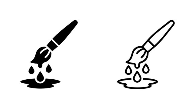 Paint brush dripping paint drops down into puddle vector illustration with dripping