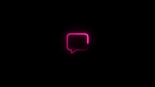 Pink neon message bubble animation, glowing chat icon and speech box for social media notification, digital communication, messaging, interface and modern technology motion