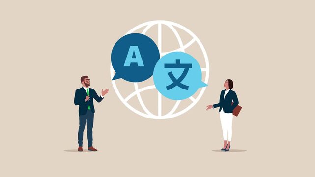 Online translator. People multi language communication. Linguist. Business animation video