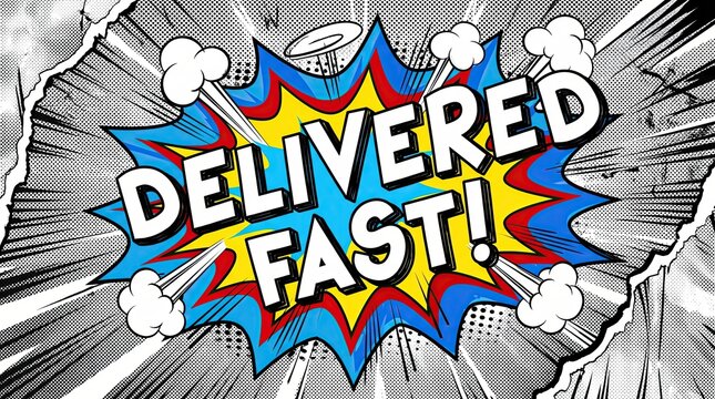 Delivered fast comic speech bubble supply chain logistics
