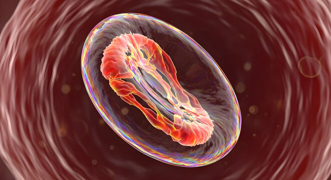 Ascaris lumbricoides roundworm egg, human intestinal parasite, 3d illustration.