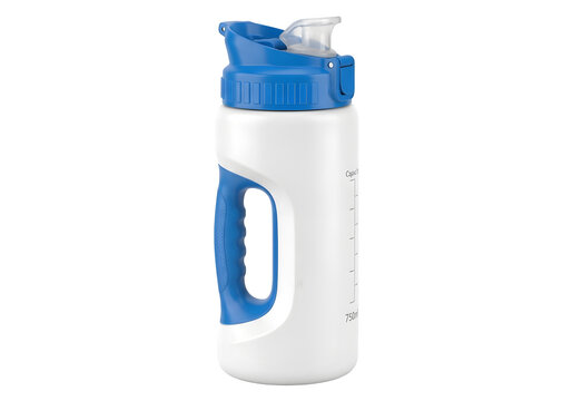White and blue insulated water bottle with handle