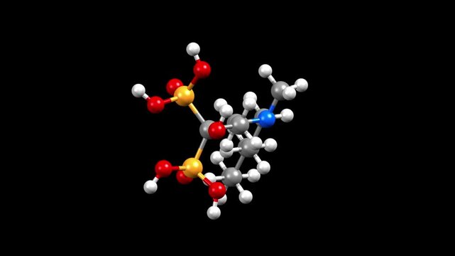 Structure of ibandronic acid, a medication for osteoporosis. Animated 3D ball-and-stick and spacefill models, black background.