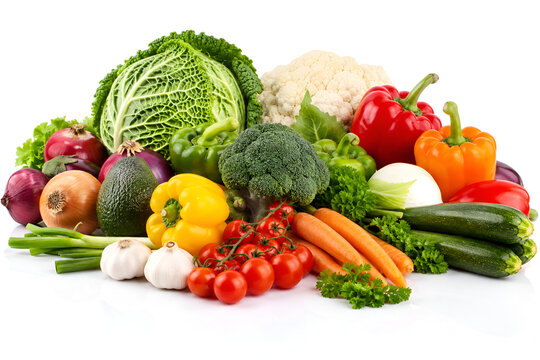Variety of vegetables on white background