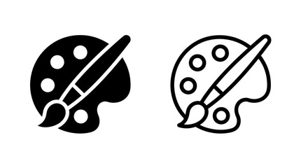 Paint palette icon set with artist brush in solid black and outline stroke vector design, illustration © MdDelowar