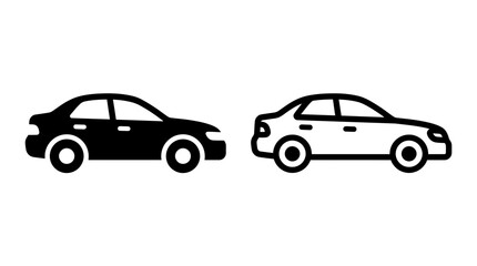 Fototapeta premium Sedan car profile icon set with silhouette and outline variants vector graphic automobile transport