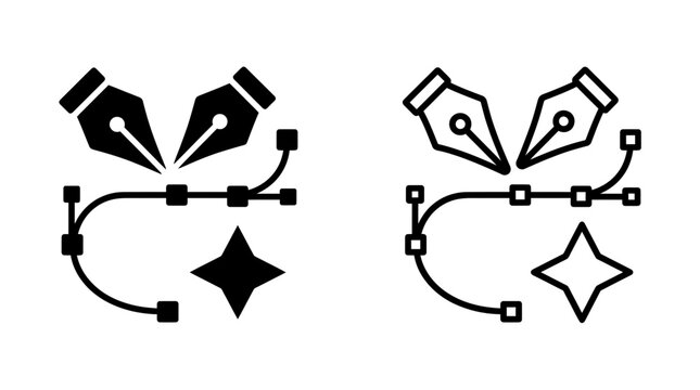 Pen tool vector path editing and graphic design illustration icon set with illustration software creative
