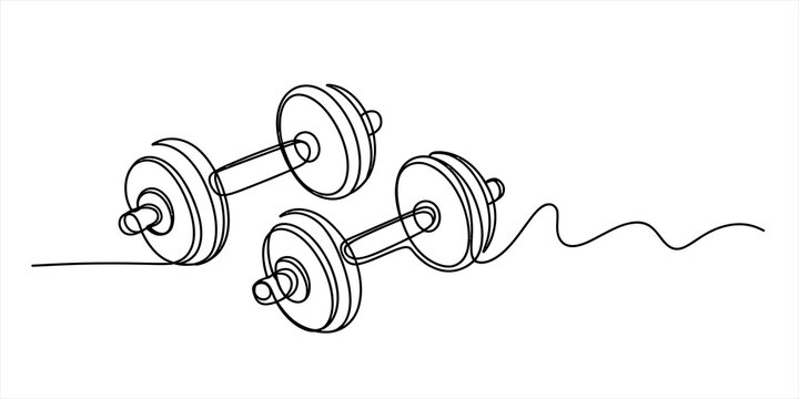 Continuous one line drawing of two dumbbells for fitness
