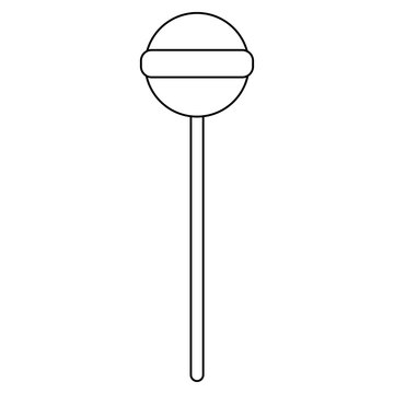 Classic round lollipop in line art style for candy designs, parties, and children&rsquo;s graphics