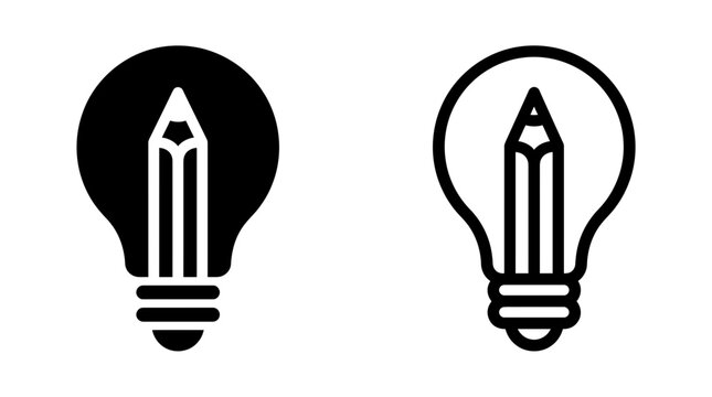 Pencil inside lightbulb icon vector illustration set representing bright creative ideas with lightbulb