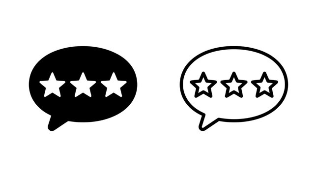 Speech bubble icon with three stars rating review feedback vector graphic symbol illustration, feedback