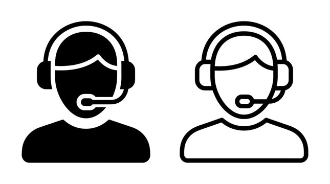 Customer service call center agent profile icon wearing headset front view with customer, operator