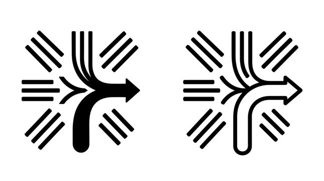 Data stream routing redirection workflow flow chart icon glyph and outline style design with redirection