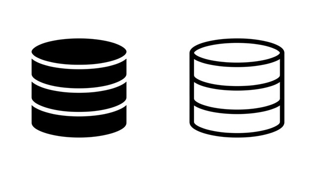 Database storage cylinder stack icon vector illustration set in black and white graphics with database