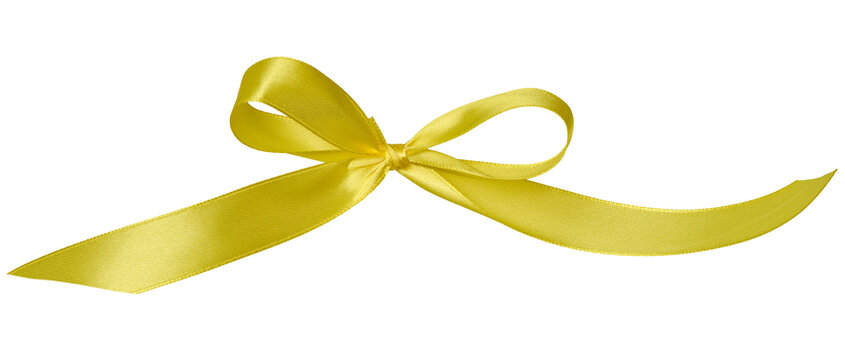 Yellow satin bow on isolated background, gift decor