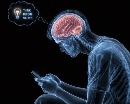 X-Ray Concept of Person Thinking Before Typing on Smartphone