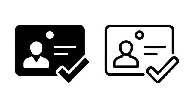 Identification card with person icon and check mark vector icon set identification verified illustration
