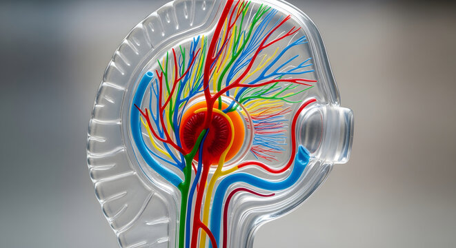 Transparent kidney model showing intricate internal vascular network up close.