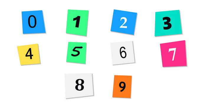 Colorful isolated digits 0 to 9 on geometric backgrounds, style isolated on a transparent background