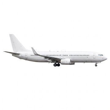 A white commercial passenger jet plane is shown in profile isolated on a white background. air travel, transport concept, global journey.