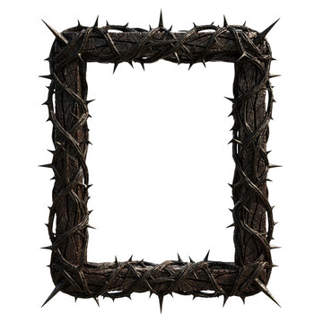 3D Gothic Thorny Wooden Frame Isolated on Transparent Background