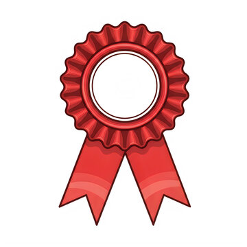 Red ribbon award rosette with empty center for text or symbol