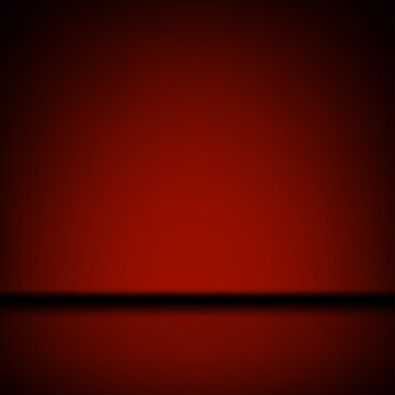 Red studio background. Abstract limbo podium studio room. Dark red gradient wall floor and spotlight scene. Showcase, promotion display. Vector stage mockup illustration