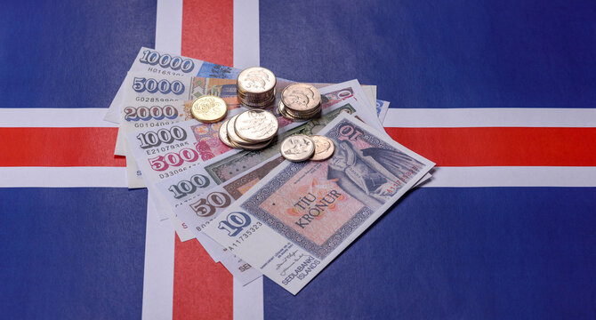 Iceland, Icelandic paper banknotes krona for settlements and financial transactions. Icelandic krona