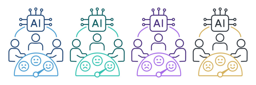 ai team sentiment analysis dashboard icons set on transparent background