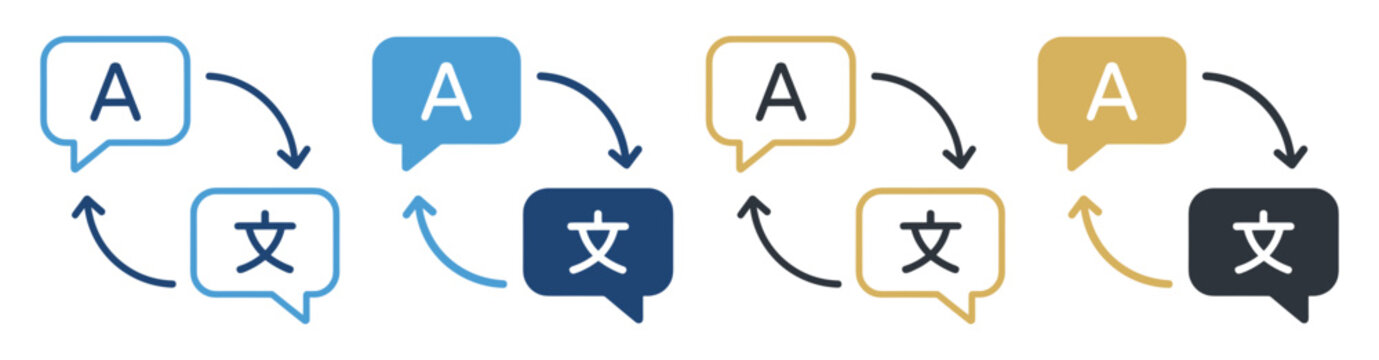 translation speech bubble language exchange icon set on transparent background