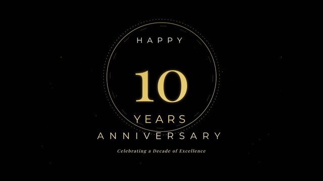Golden 10 Years Anniversary Celebration Banner with Decade of Excellence Typography on Dark Background