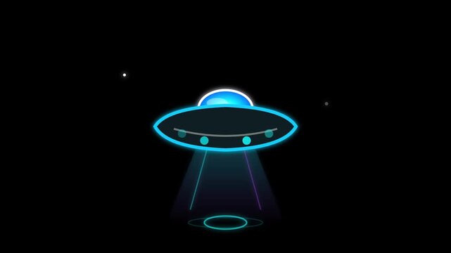 Animated UFO Flying Saucer Alien Beam Line Icon