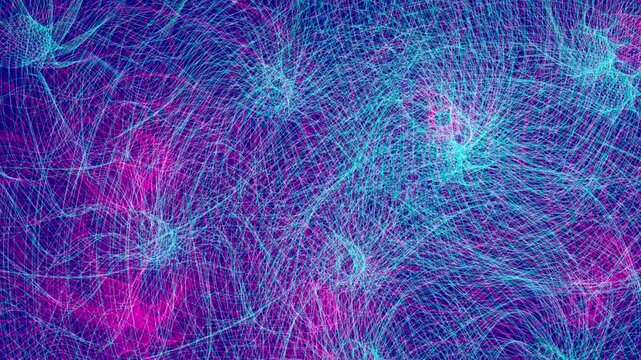 Neon abstract light trails background, with glowing pink, and blue lines