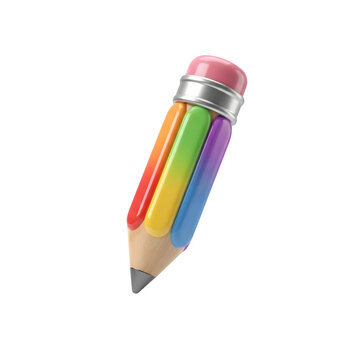 3d illustration of a colorful rainbow pencil isolated on transparent background