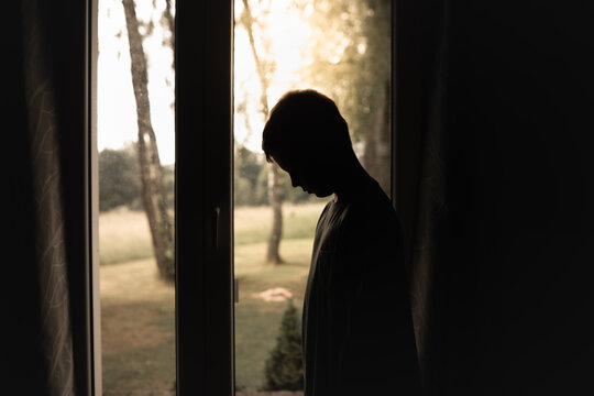 Sad little boy at home. 