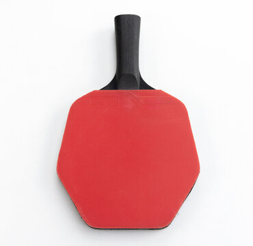 Red Table Tennis Paddle with Black Handle on White Background