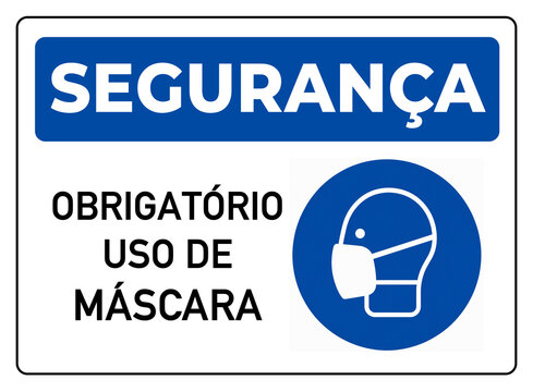 placa aviso azul seguran&ccedil;a obrigat&oacute;rio uso de m&aacute;scara