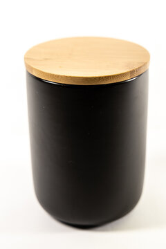 Sleek Black Ceramic Jar with Natural Bamboo Wooden Lid