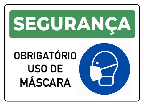 placa aviso verde seguran&ccedil;a obrigat&oacute;rio uso de m&aacute;scara