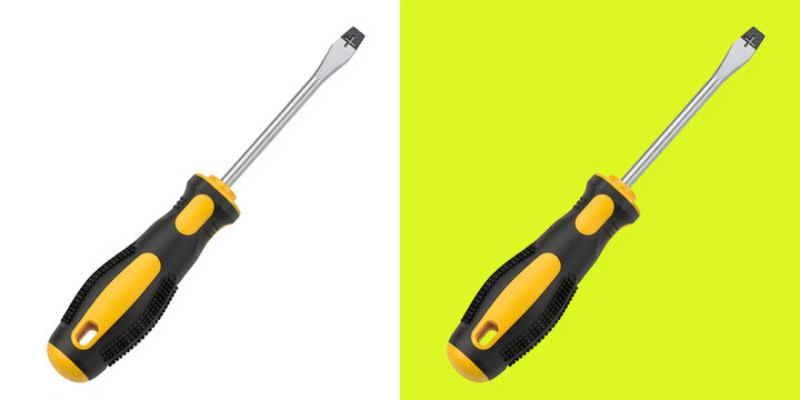 Flathead screwdriver tool and yellow background