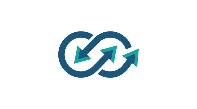 Blue and teal compact infinity arrow logo.